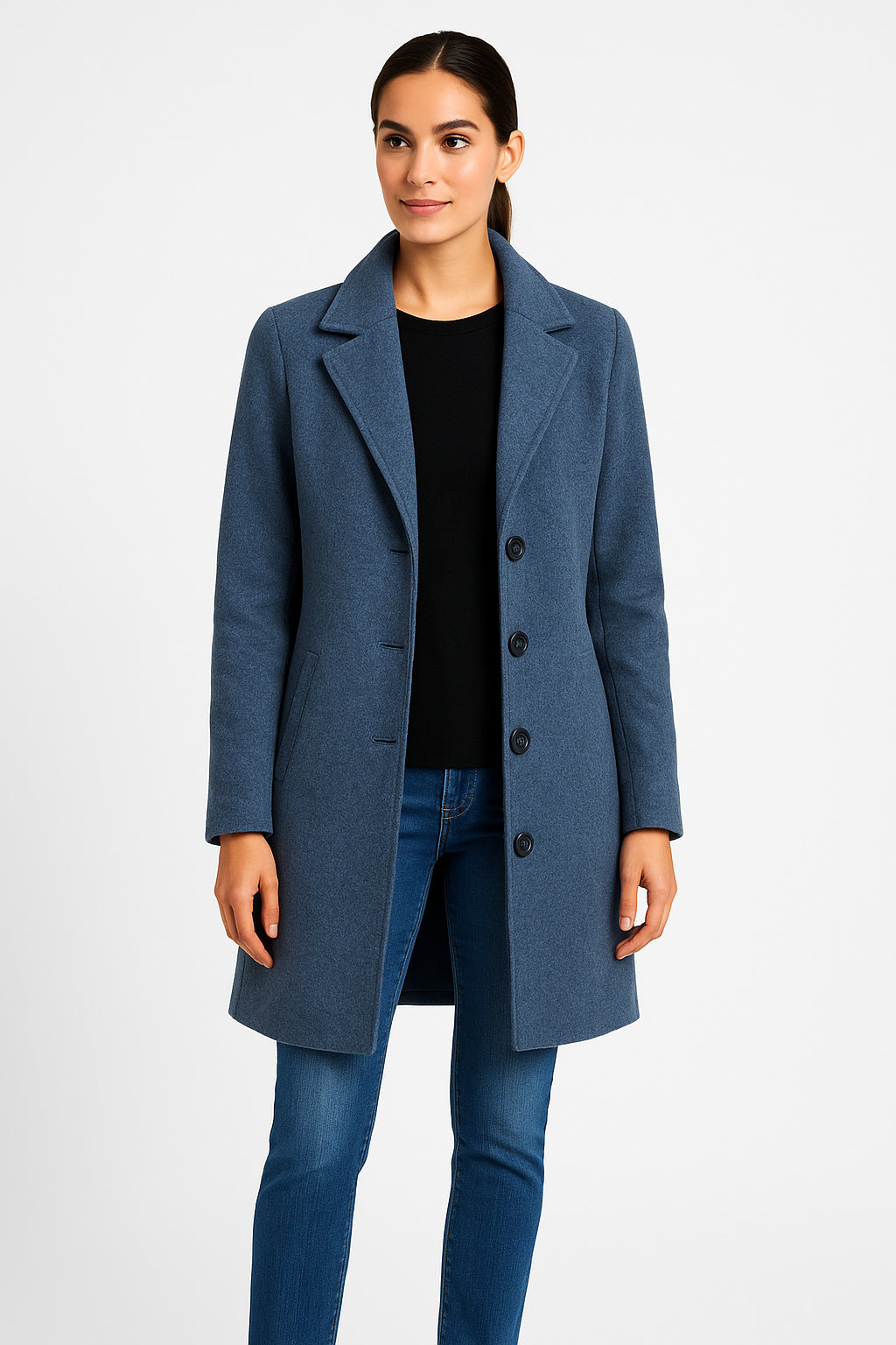 Women's Roll Neck Button-Up Winter Coat