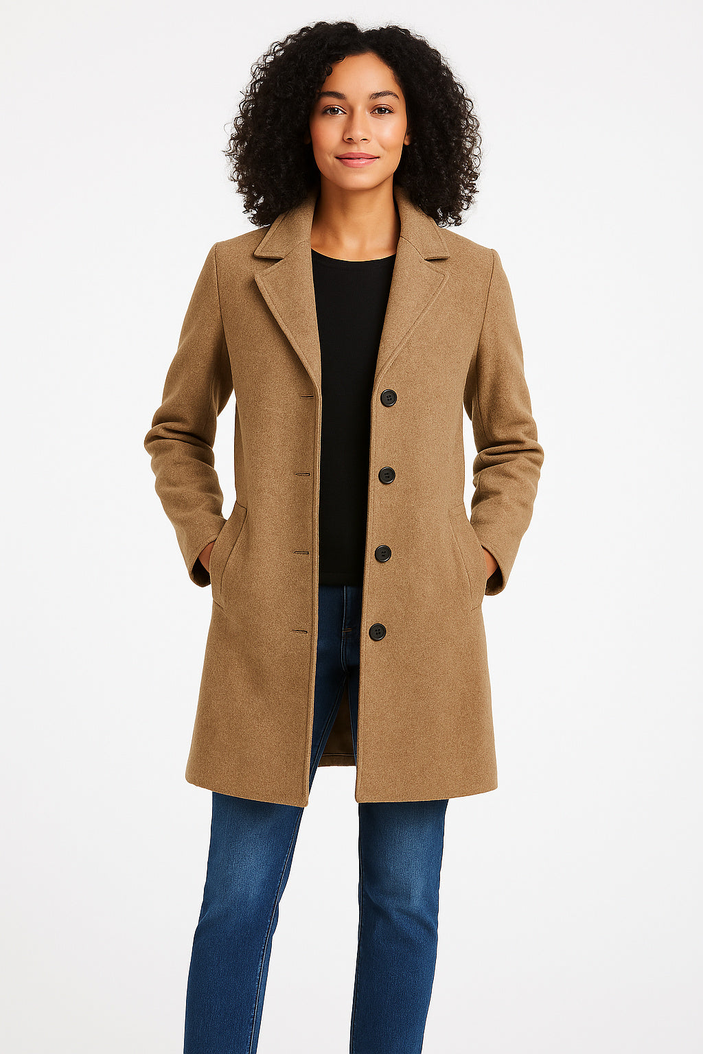 Women's Roll Neck Button-Up Winter Coat