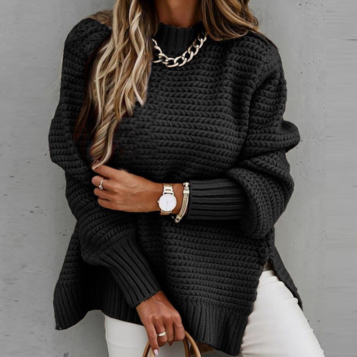Women's Roll Neck Oversized Chunky Knit Jumper