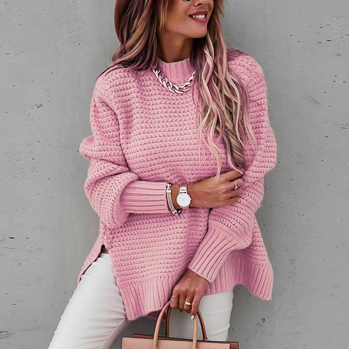 Women's Roll Neck Oversized Chunky Knit Jumper