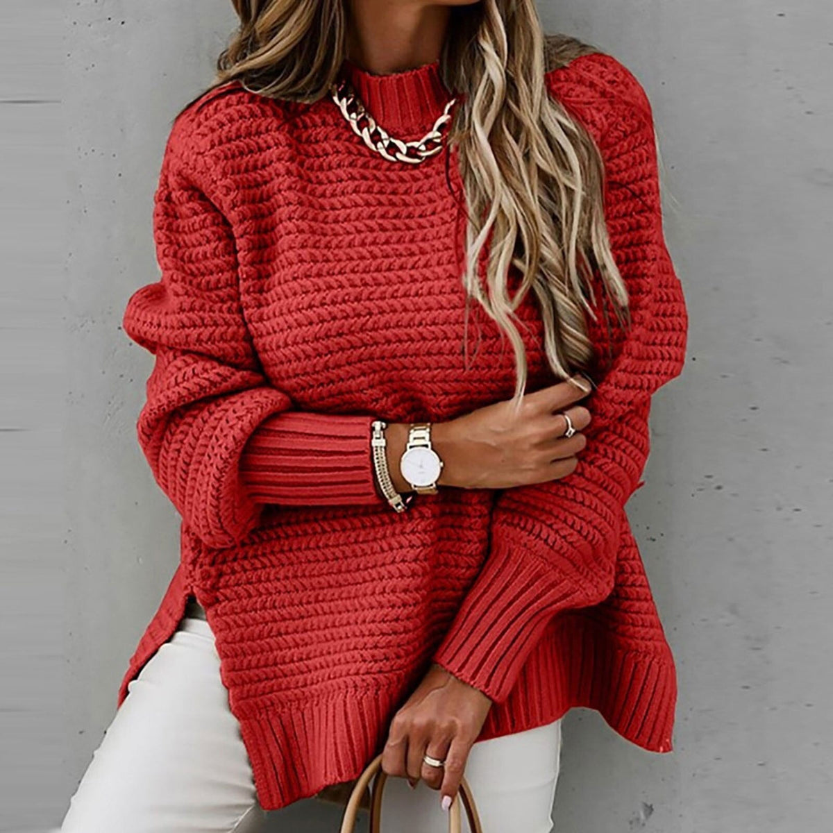 Women's Roll Neck Oversized Chunky Knit Jumper