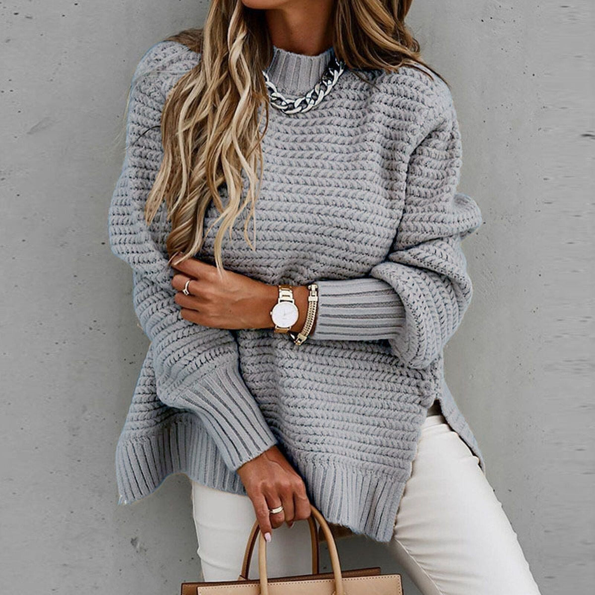 Women's Roll Neck Oversized Chunky Knit Jumper