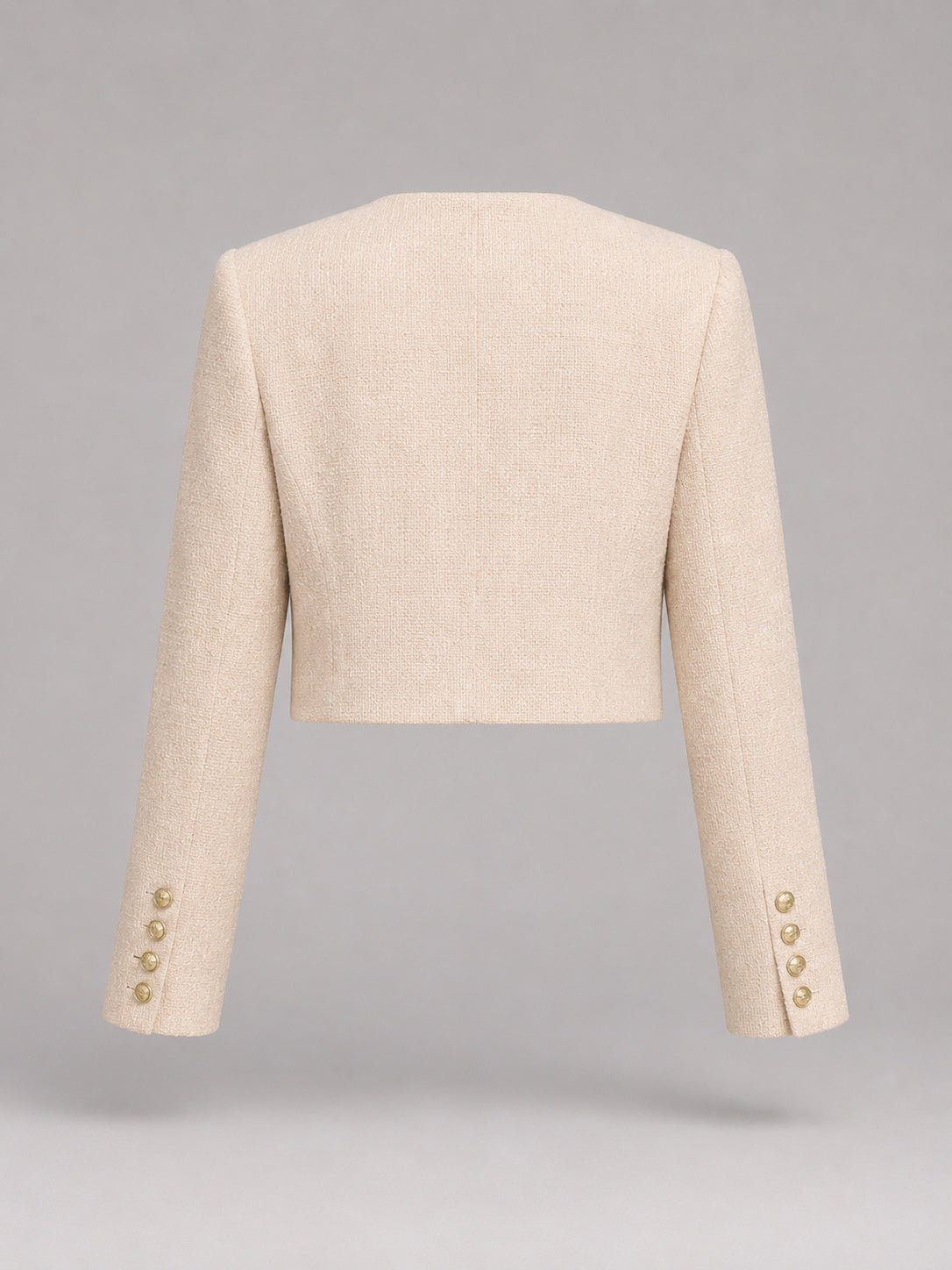 Women's Round Neck Button-Up Tweed Cropped Jacket