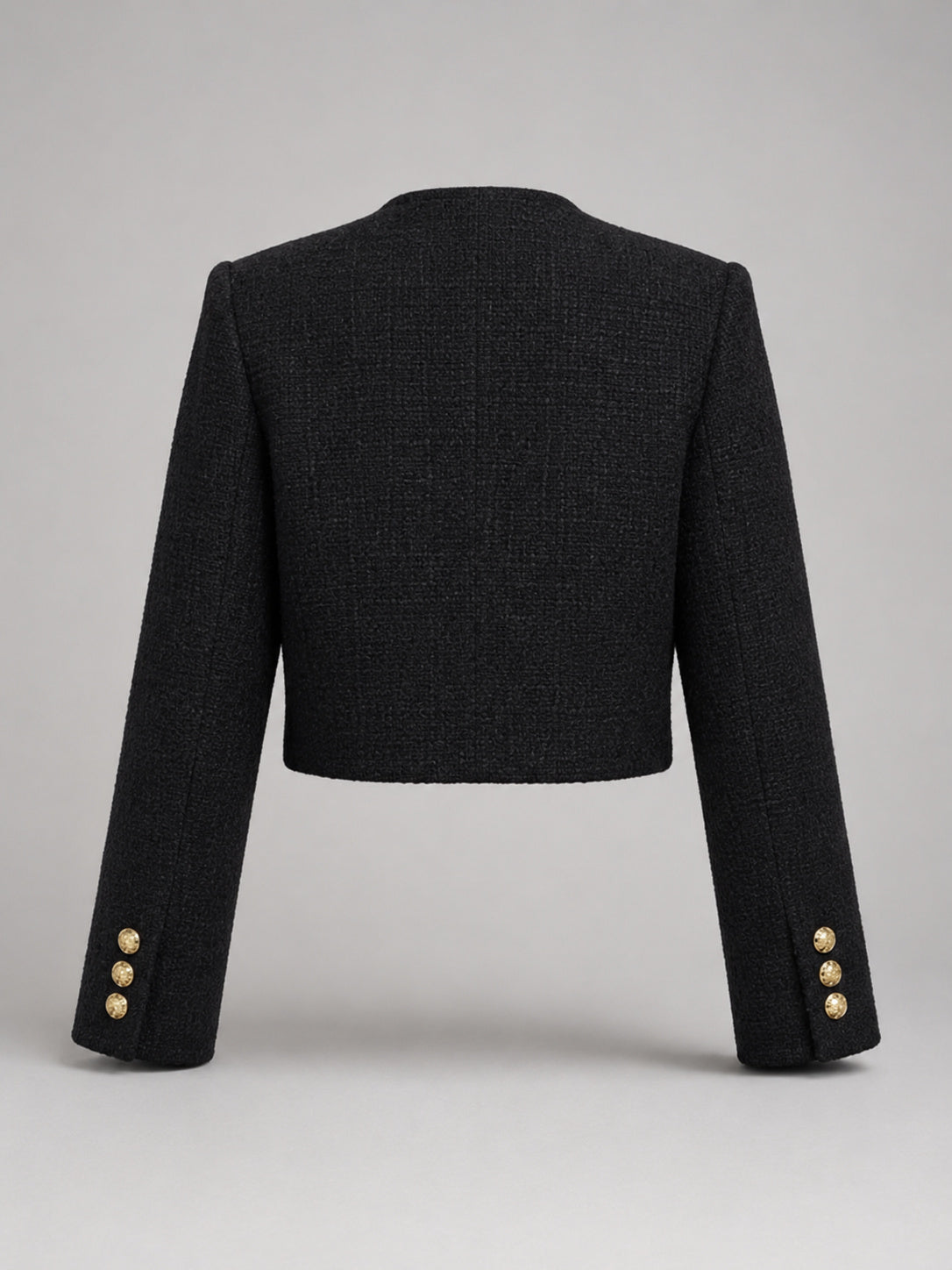 Women's Round Neck Button-Up Tweed Cropped Jacket
