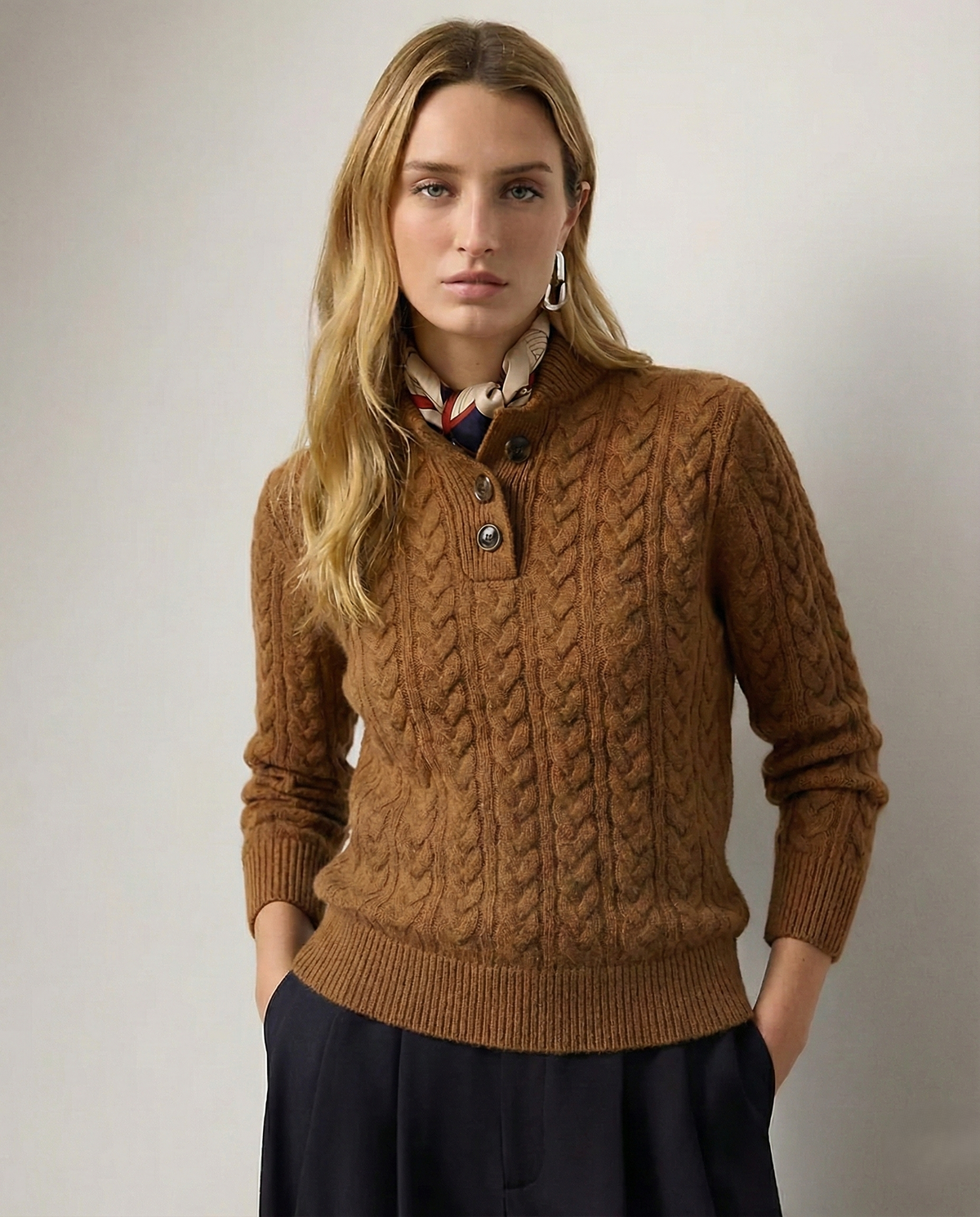 Women's Slim Button-Up Cable Knit Jumper
