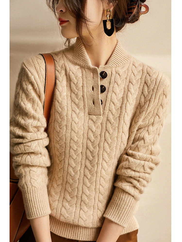 Women's Slim Button-Up Cable Knit Jumper