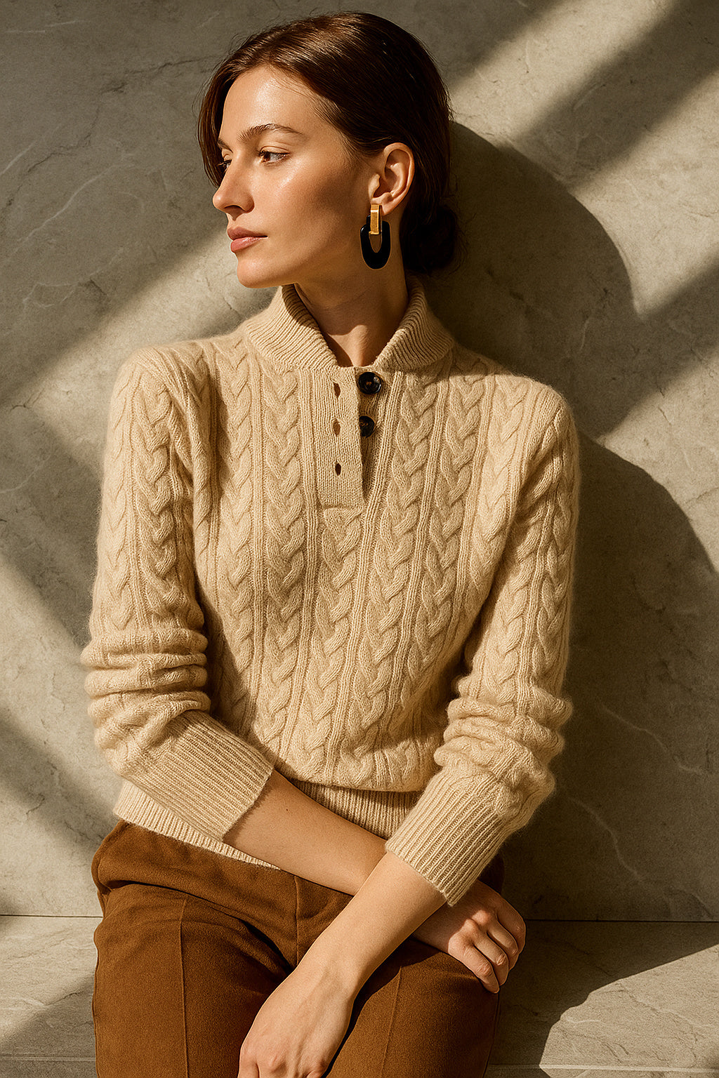 Women's Slim Button-Up Cable Knit Jumper