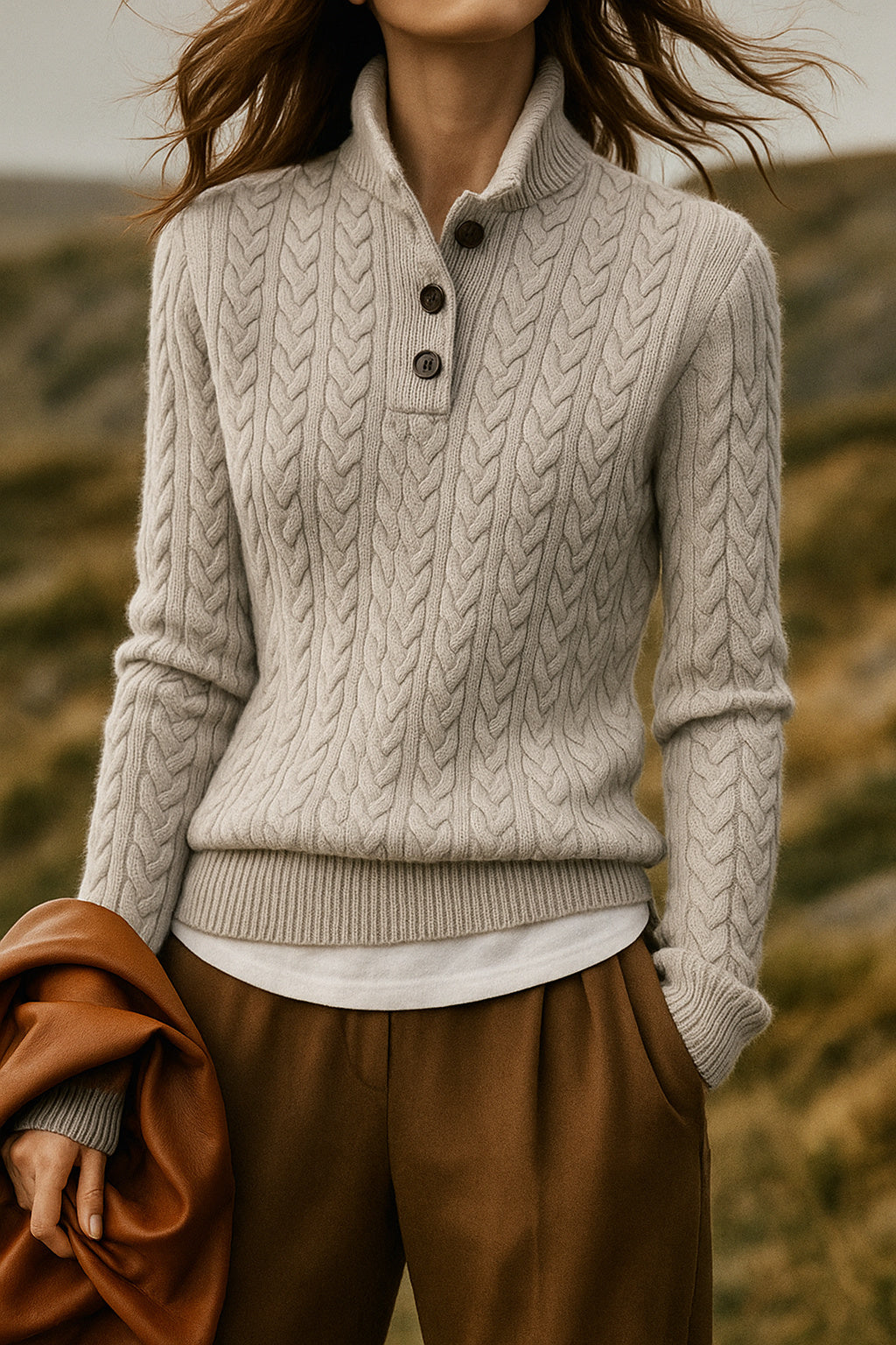 Women's Slim Button-Up Cable Knit Jumper