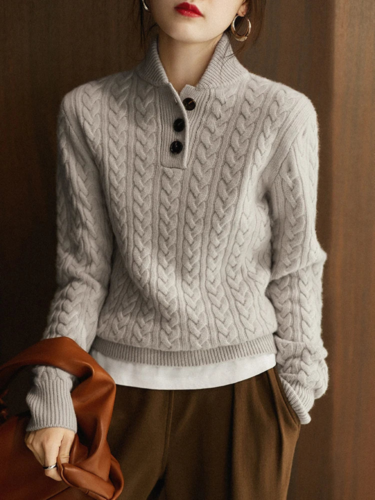 Women's Slim Button-Up Cable Knit Jumper