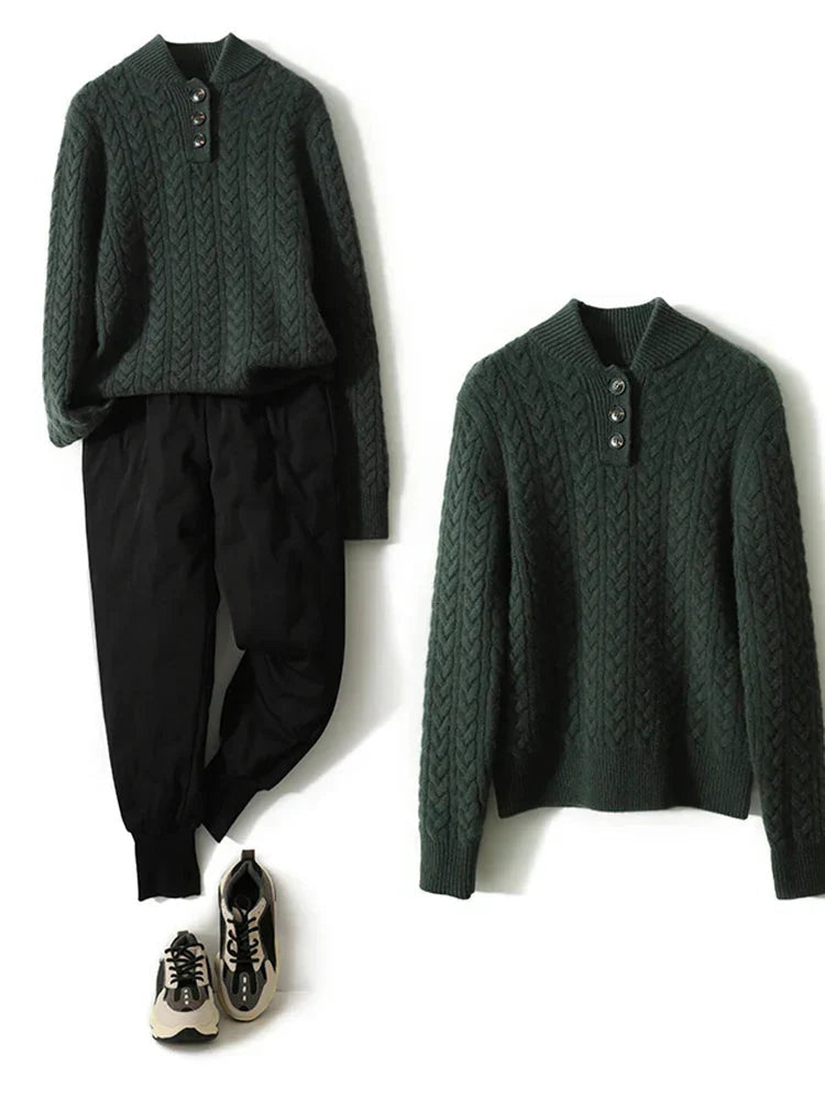 Women's Slim Button-Up Cable Knit Jumper