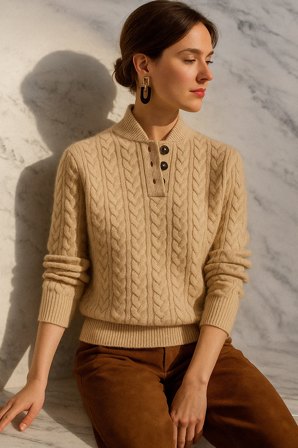Women's Slim Button-Up Cable Knit Jumper