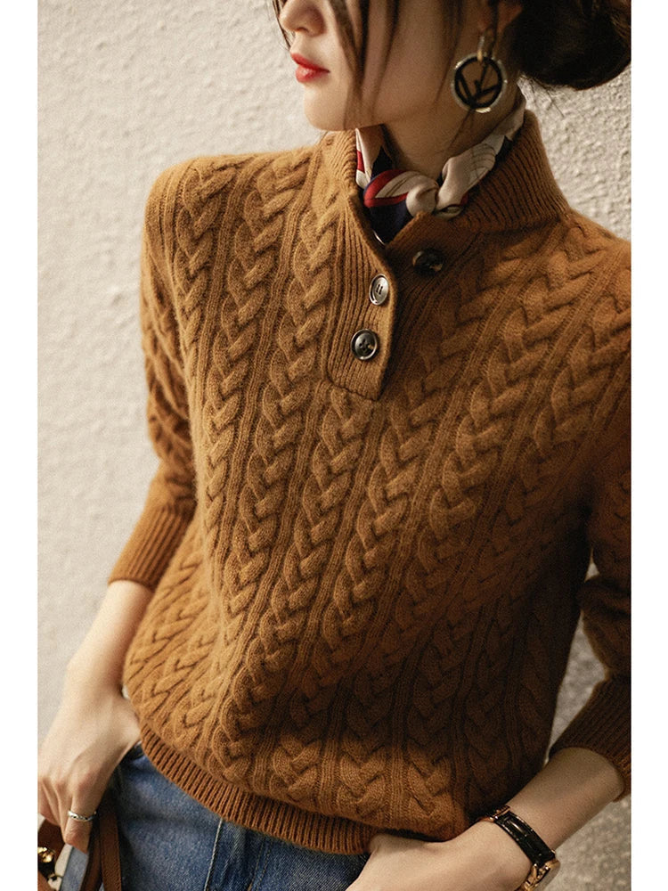Women's Slim Button-Up Cable Knit Jumper