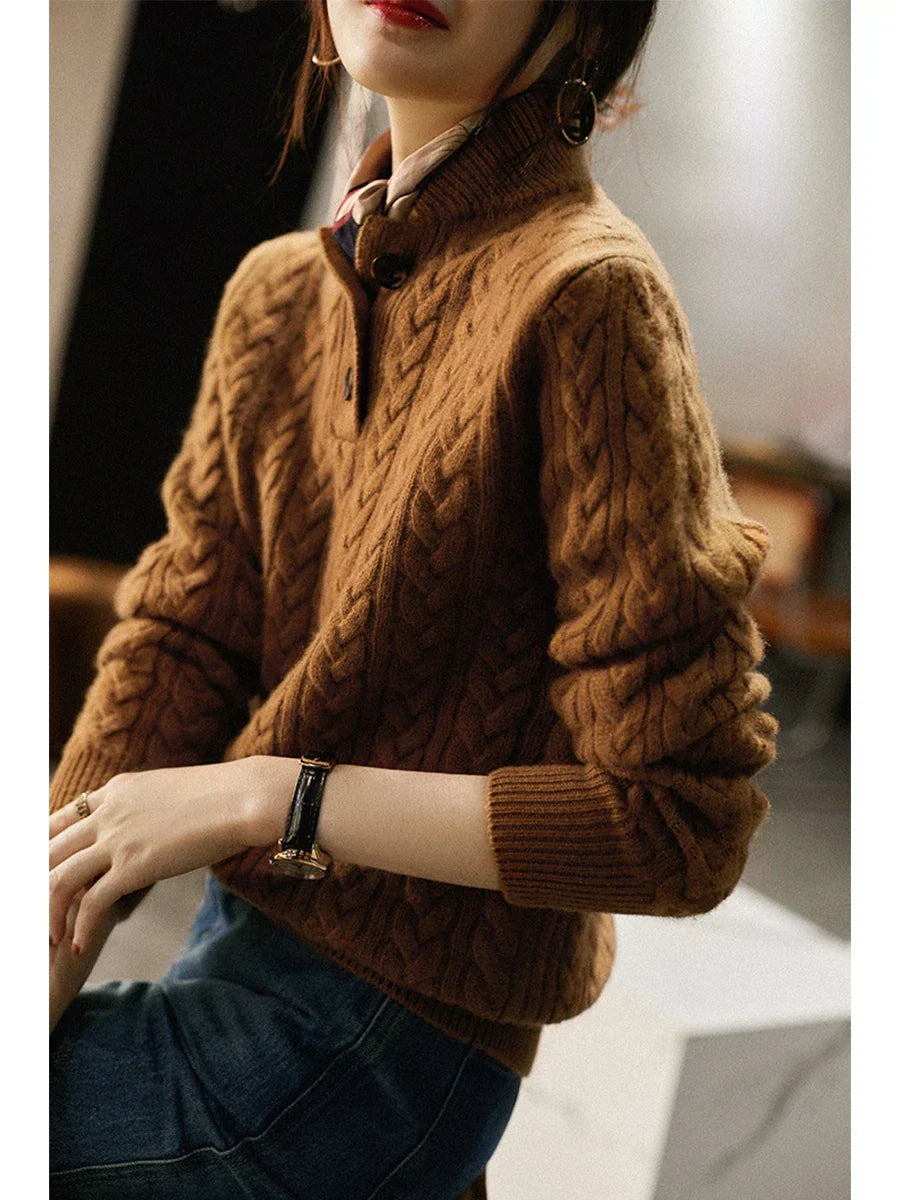 Women's Slim Button-Up Cable Knit Jumper