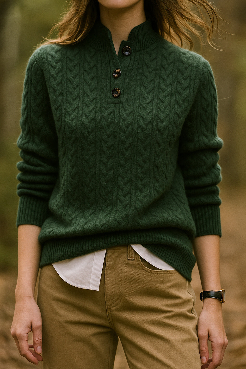 Women's Slim Button-Up Cable Knit Jumper