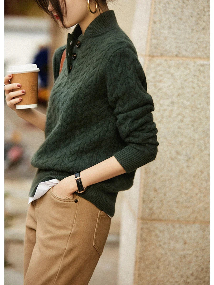 Women's Slim Button-Up Cable Knit Jumper