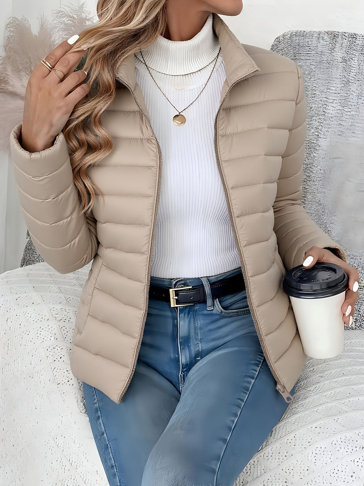 Women's Slim Collared Quilted Puffer Jacket