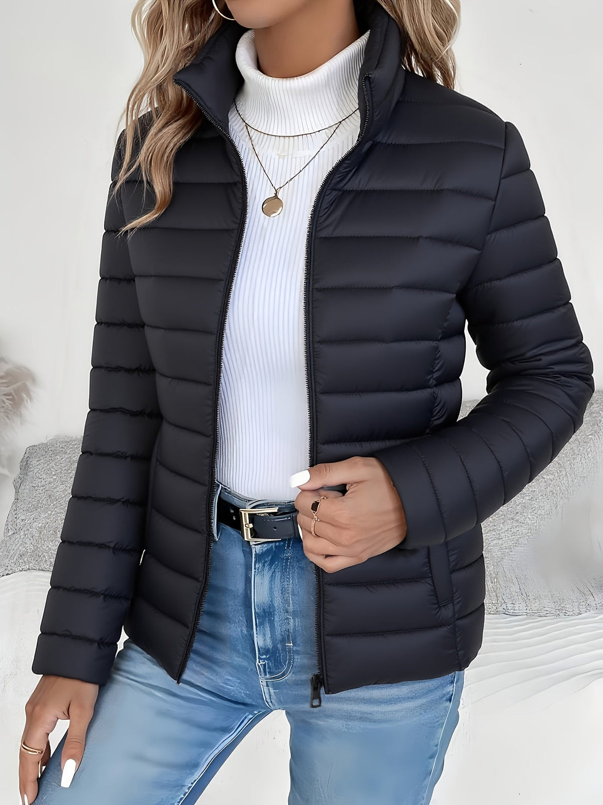 Women's Slim Collared Quilted Puffer Jacket