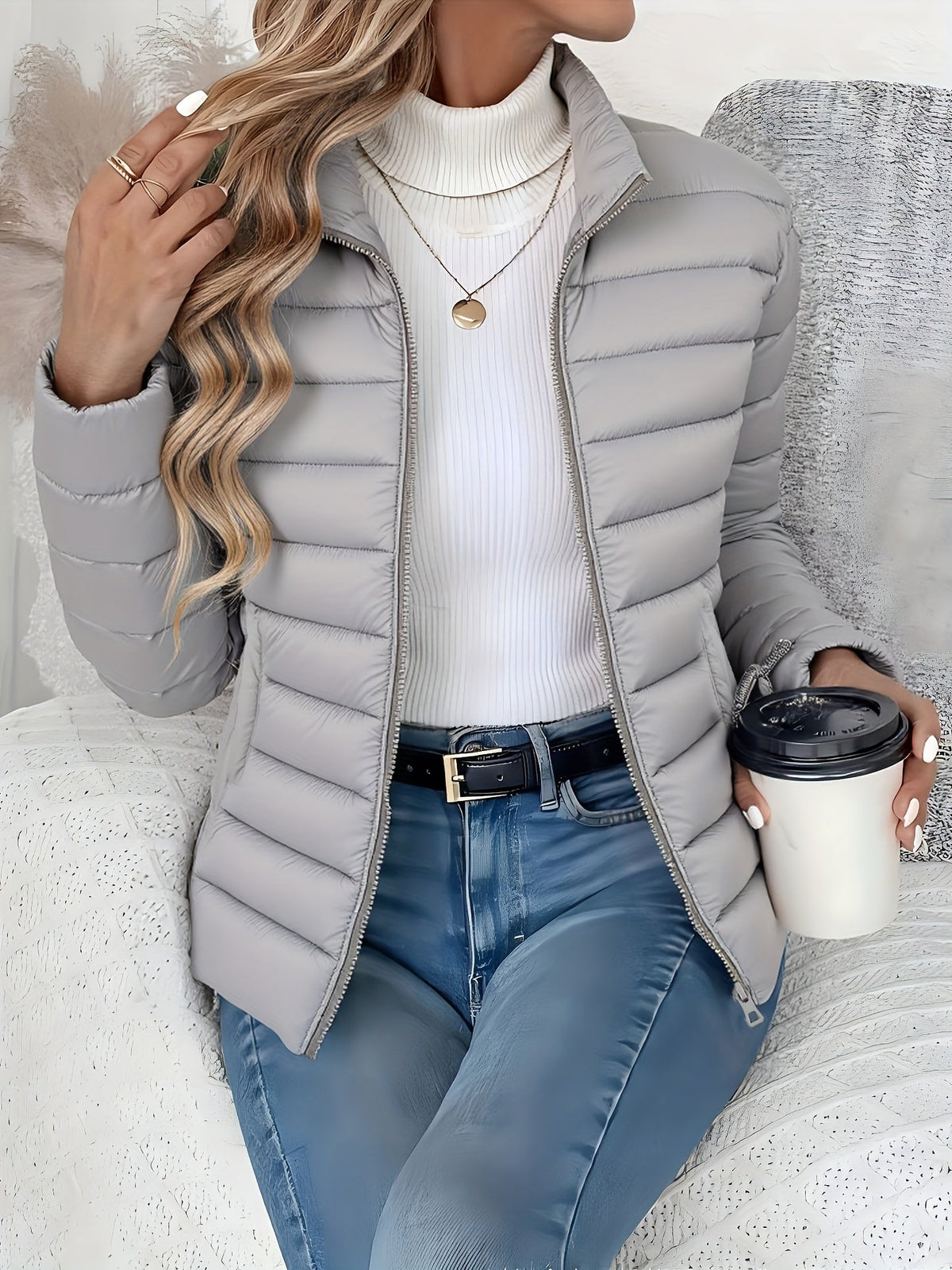Women's Slim Collared Quilted Puffer Jacket
