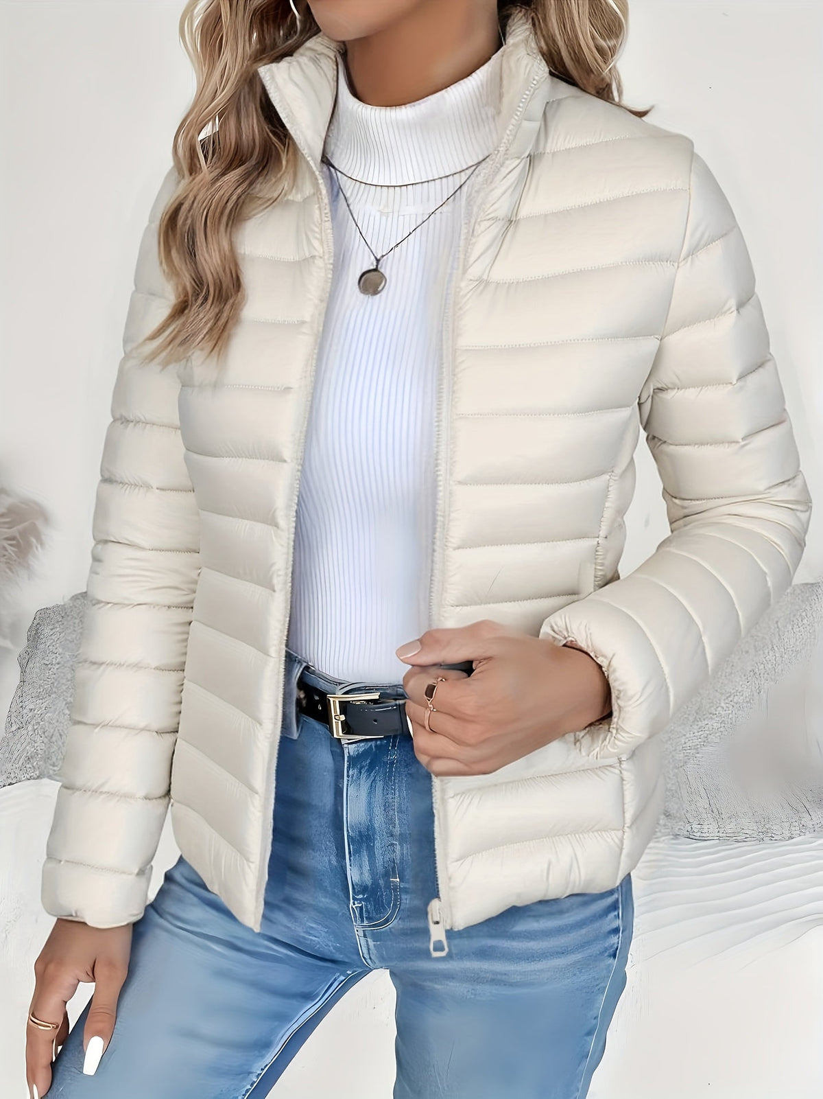 Women's Slim Collared Quilted Puffer Jacket