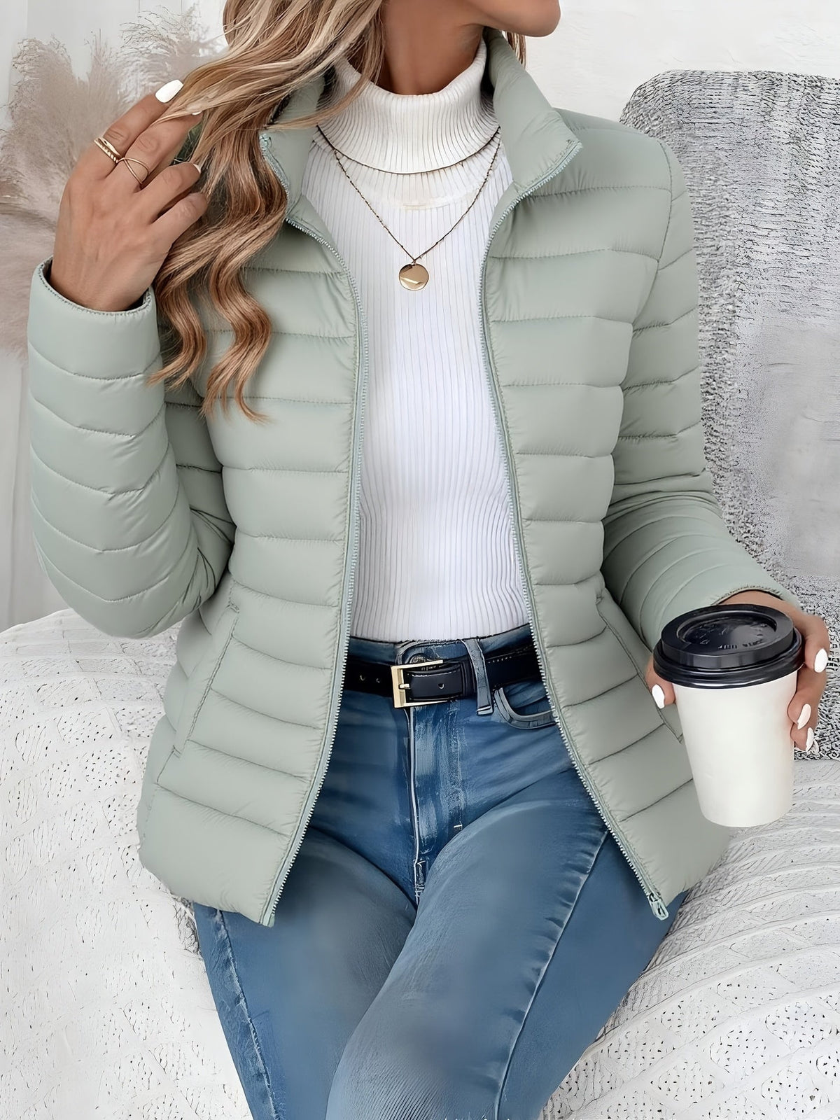 Women's Slim Collared Quilted Puffer Jacket