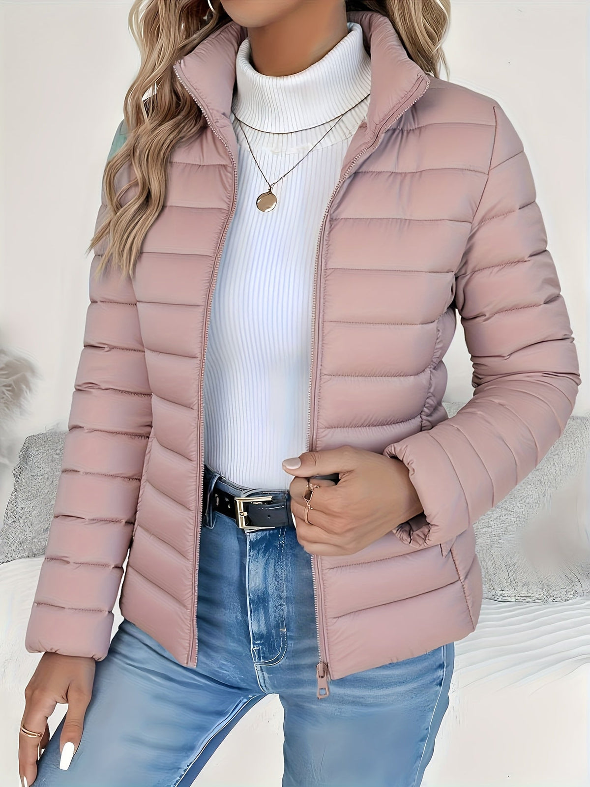 Women's Slim Collared Quilted Puffer Jacket