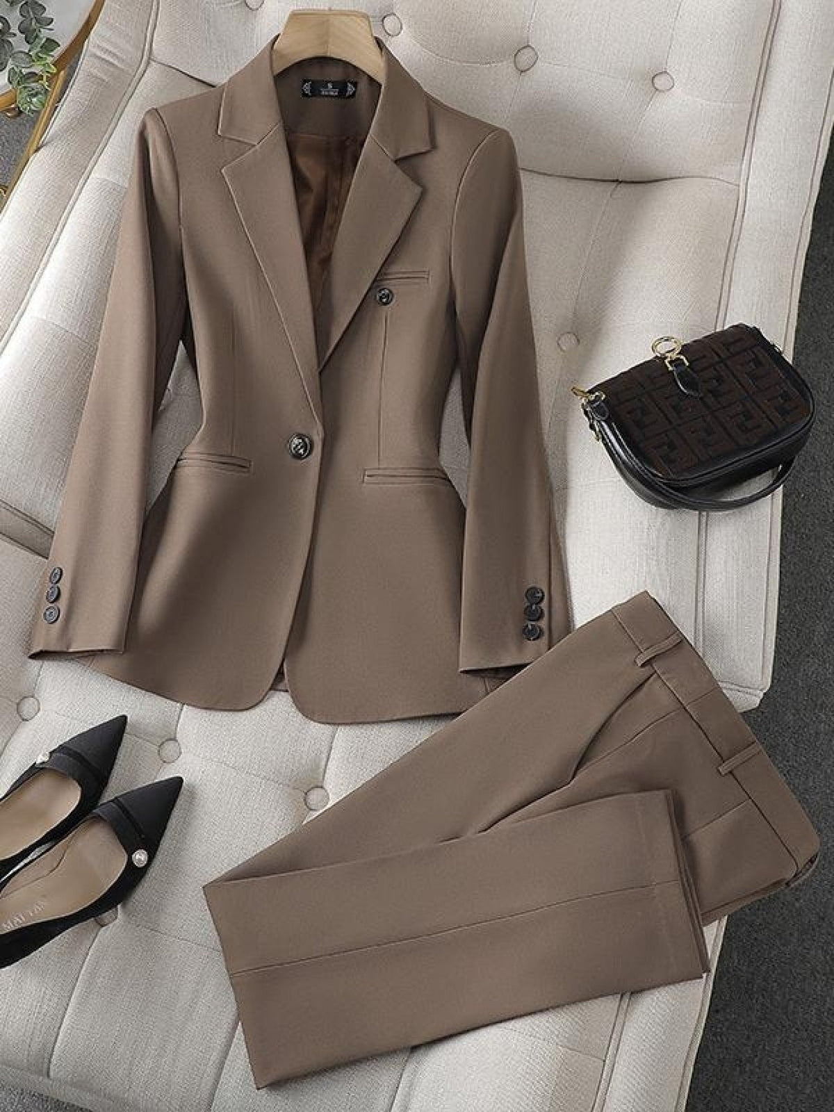 Women's Slim Single Breasted Blazer and Trousers Set