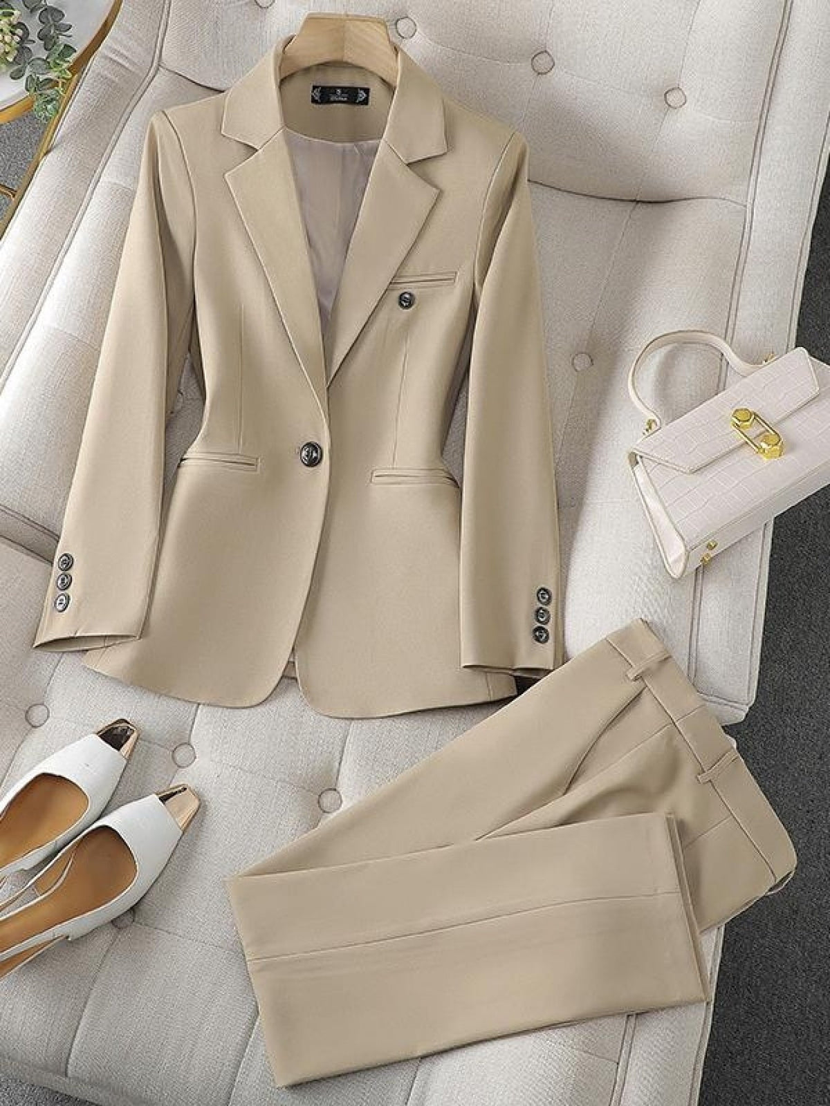 Women's Slim Single Breasted Blazer and Trousers Set