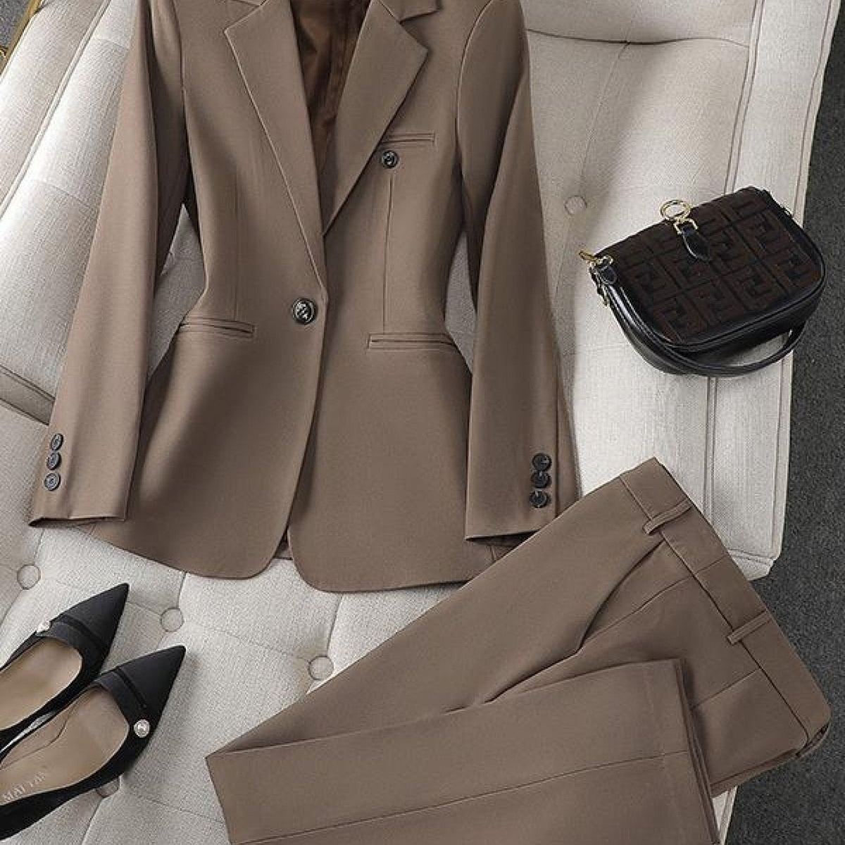 Women's Slim Single Breasted Blazer and Trousers Set