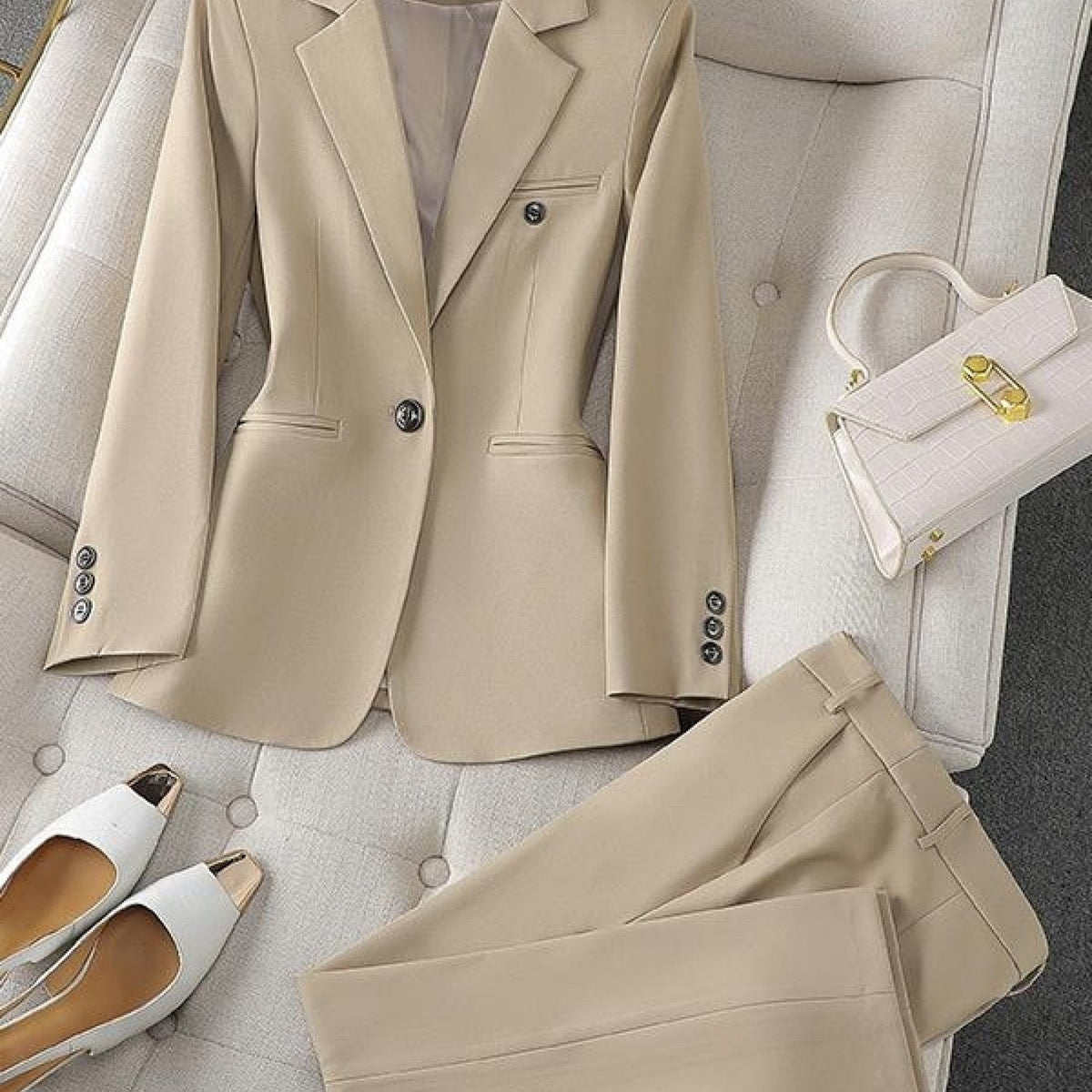 Women's Slim Single Breasted Blazer and Trousers Set