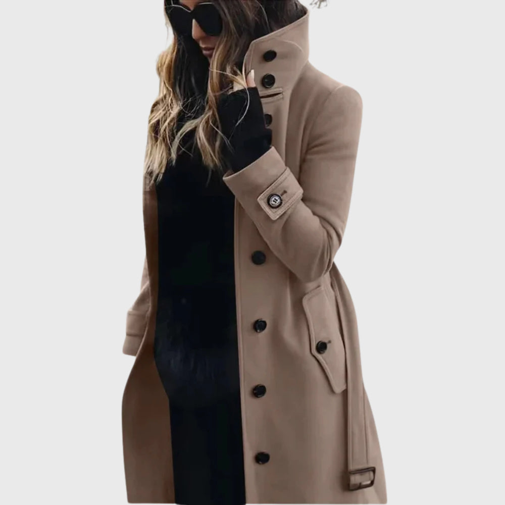 Women's Straight Cut High Collar Longline Coat