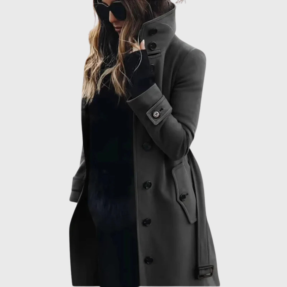 Women's Straight Cut High Collar Longline Coat