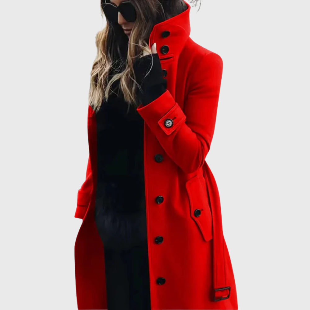 Women's Straight Cut High Collar Longline Coat
