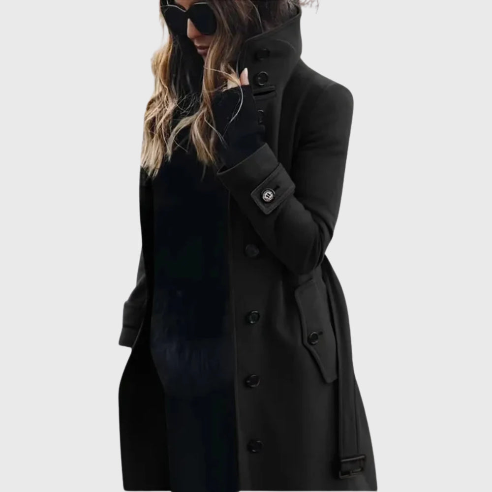 Women's Straight Cut High Collar Longline Coat