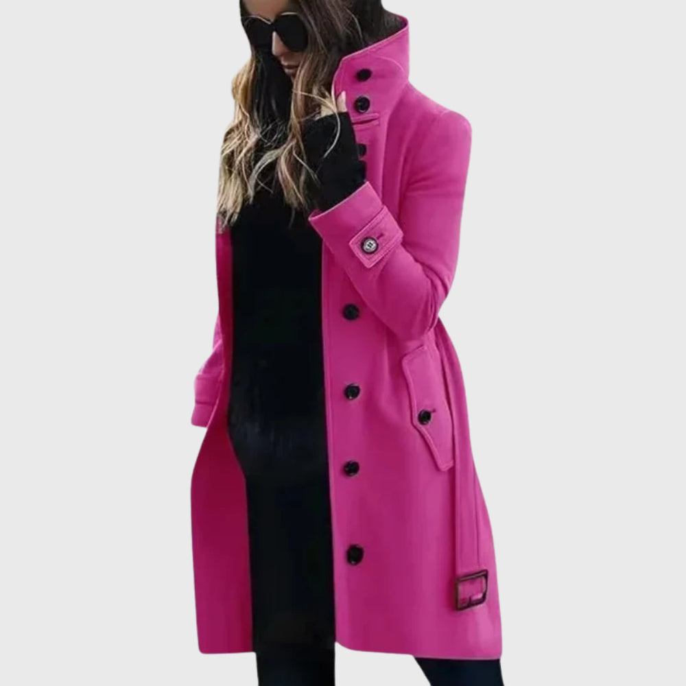 Women's Straight Cut High Collar Longline Coat
