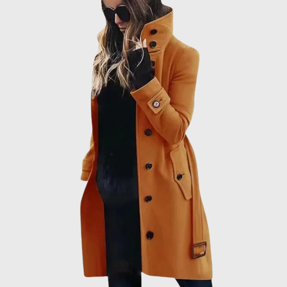 Women's Straight Cut High Collar Longline Coat