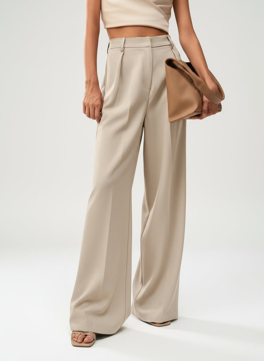 Women's Tailored Wide Leg Pleated Trousers