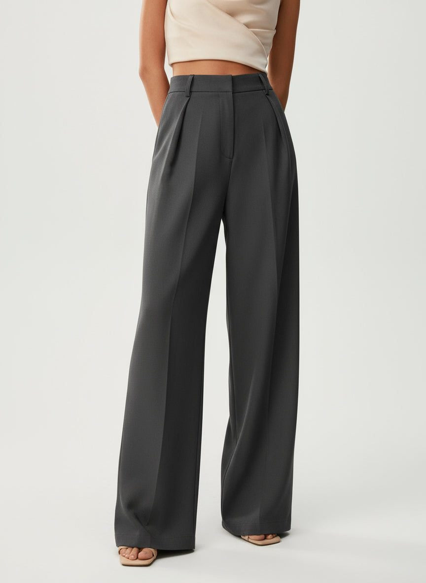 Women's Tailored Wide Leg Pleated Trousers