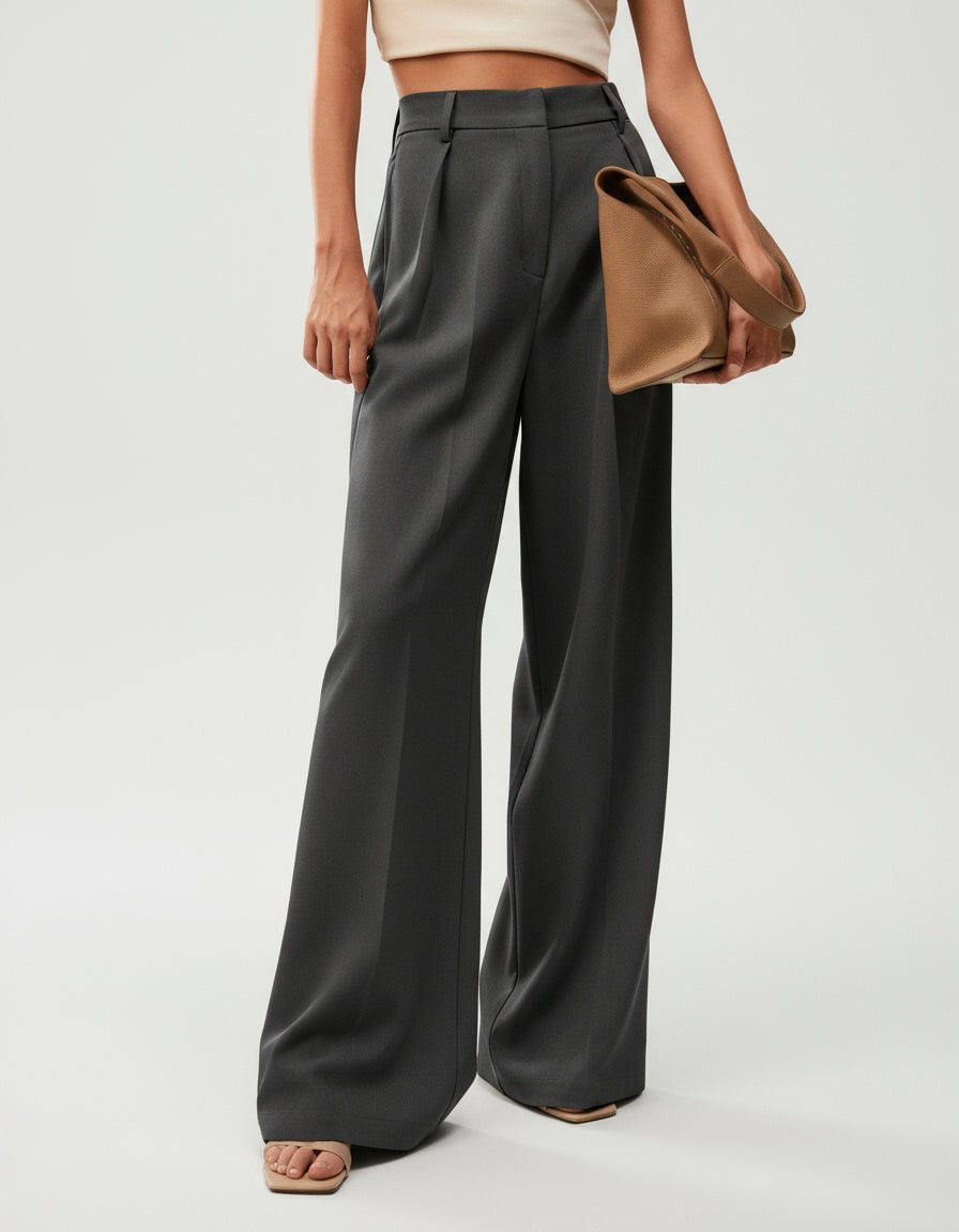 Women's Tailored Wide Leg Pleated Trousers