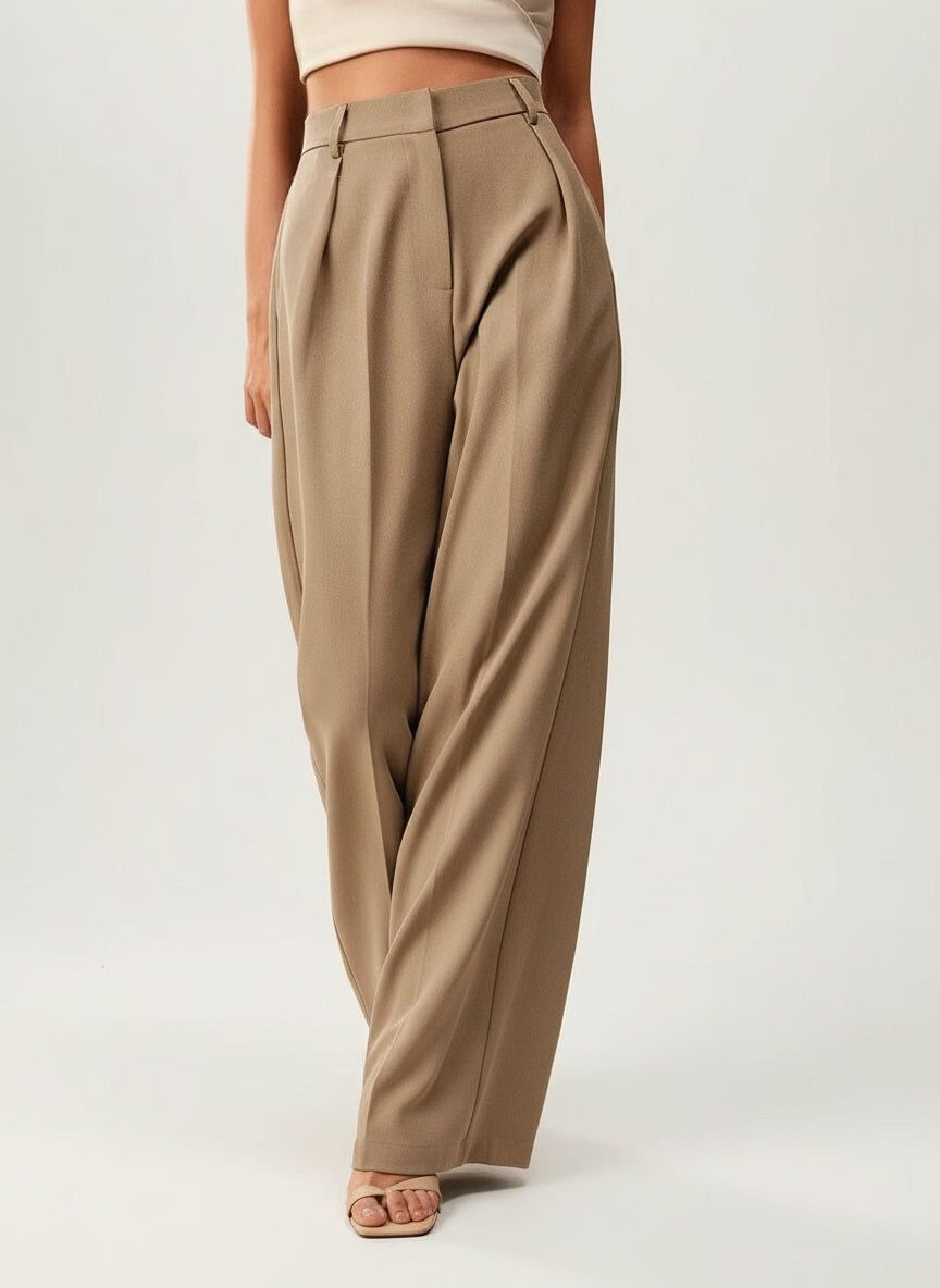Women's Tailored Wide Leg Pleated Trousers