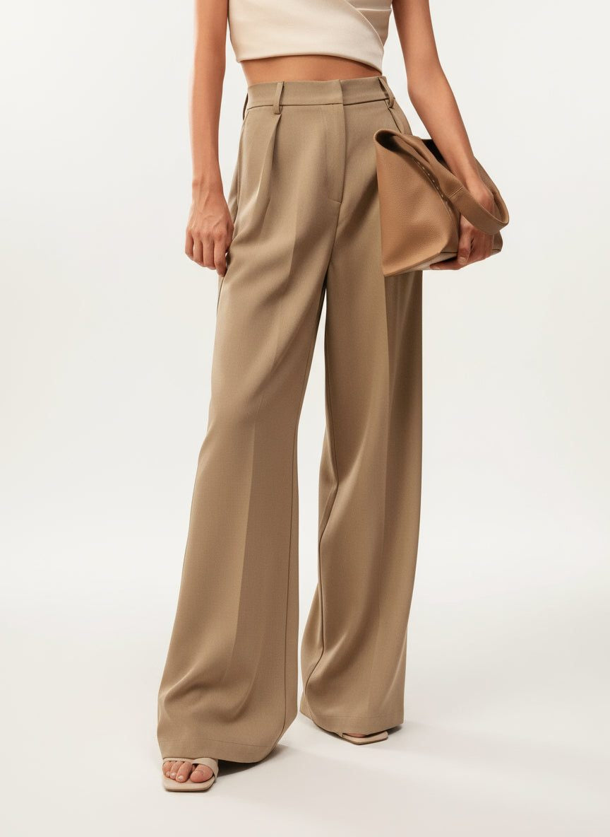 Women's Tailored Wide Leg Pleated Trousers