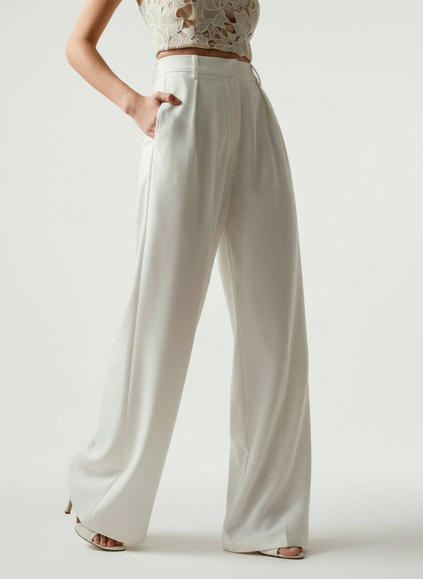 Women's Tailored Wide Leg Pleated Trousers