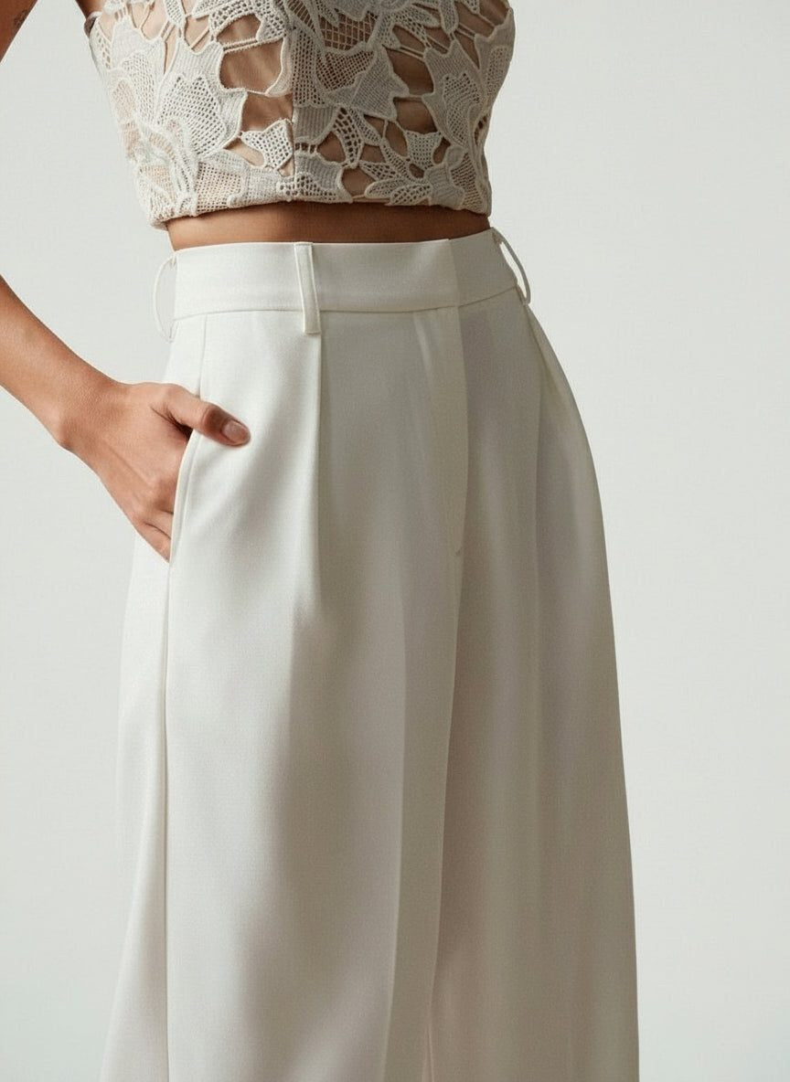 Women's Tailored Wide Leg Pleated Trousers