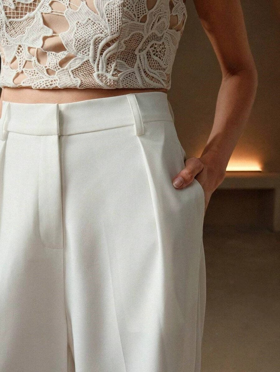 Women's Tailored Wide Leg Pleated Trousers