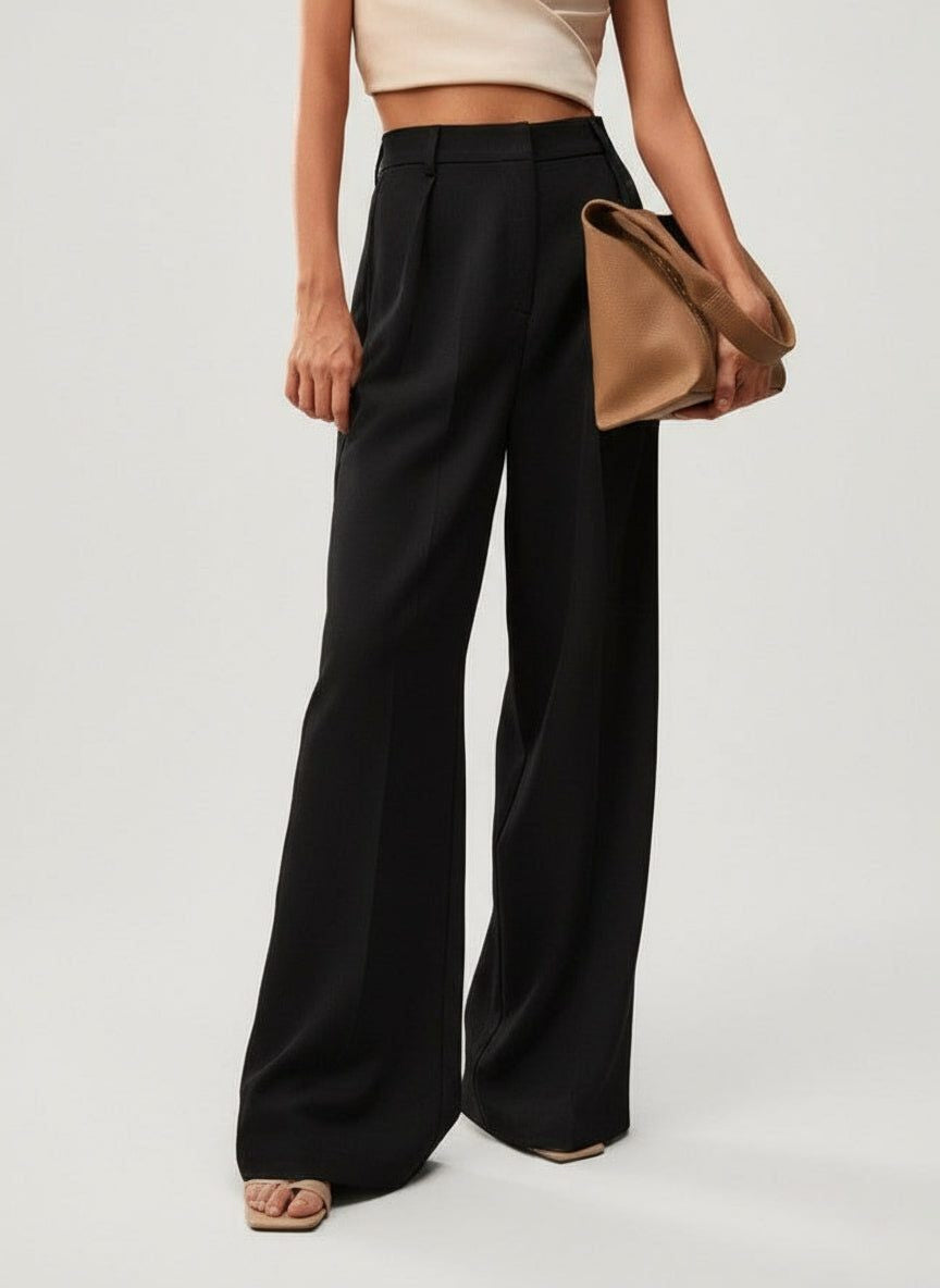 Women's Tailored Wide Leg Pleated Trousers