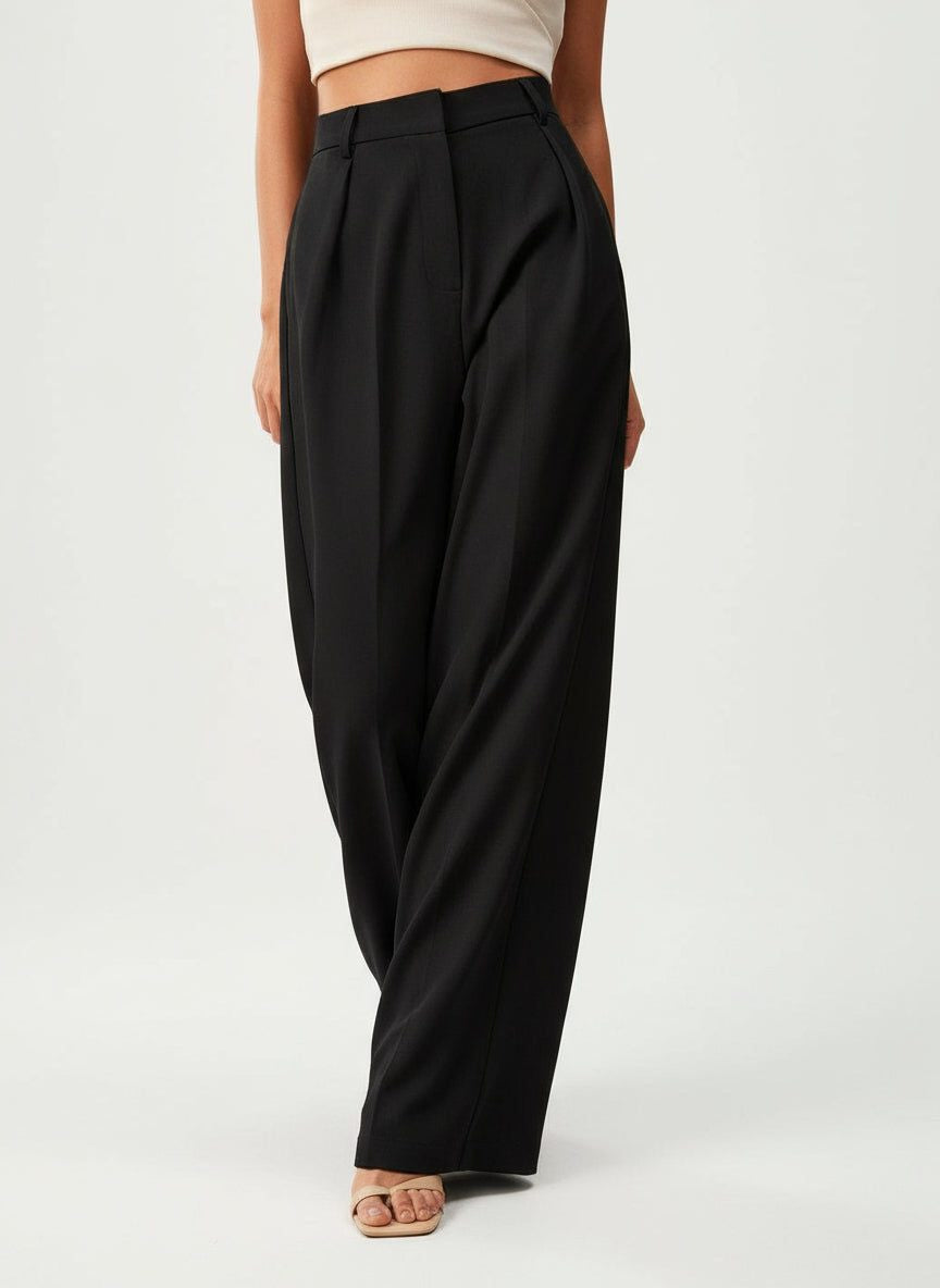 Women's Tailored Wide Leg Pleated Trousers