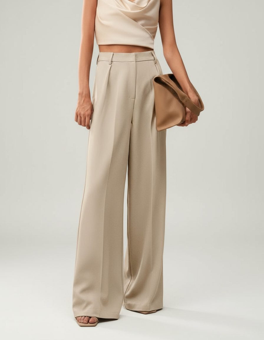 Women's Tailored Wide Leg Pleated Trousers
