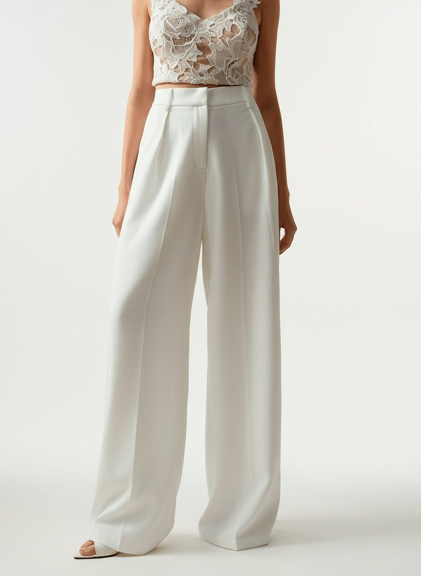 Women's Tailored Wide Leg Pleated Trousers