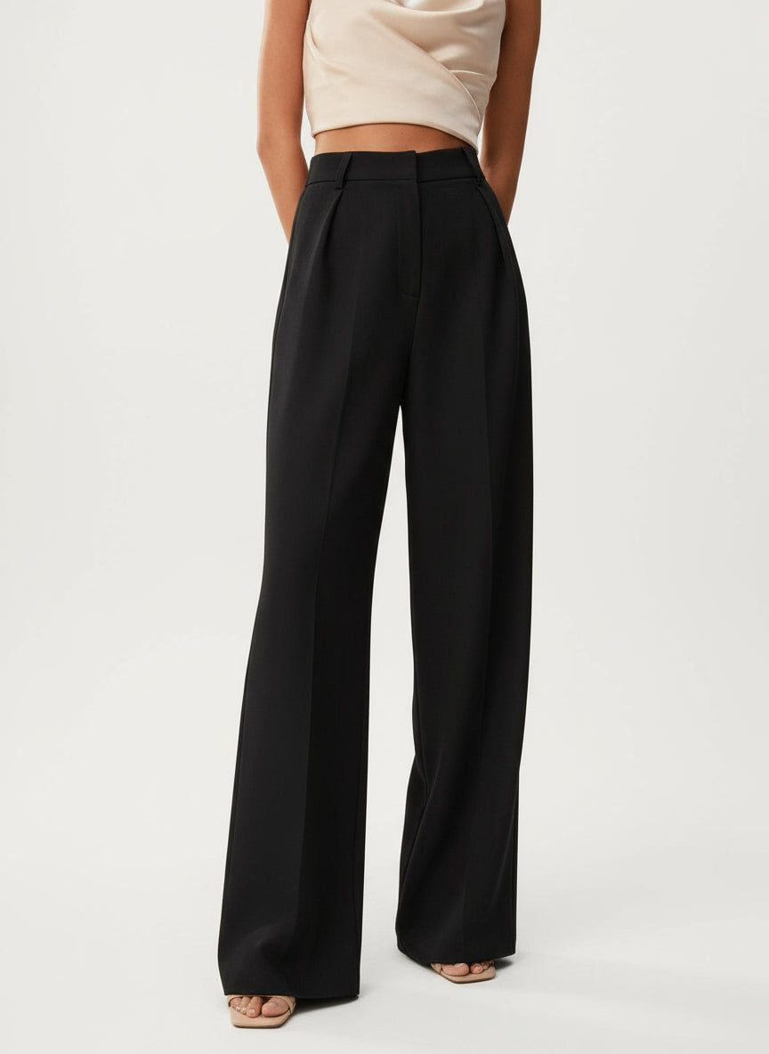 Women's Tailored Wide Leg Pleated Trousers