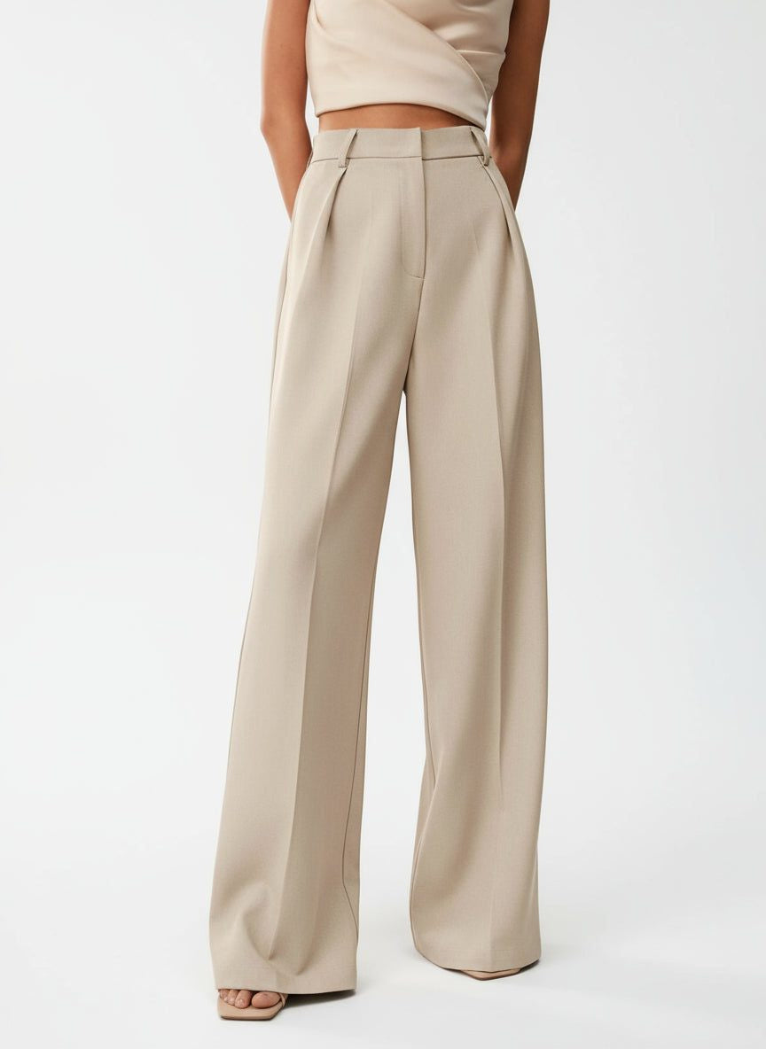 Women's Tailored Wide Leg Pleated Trousers