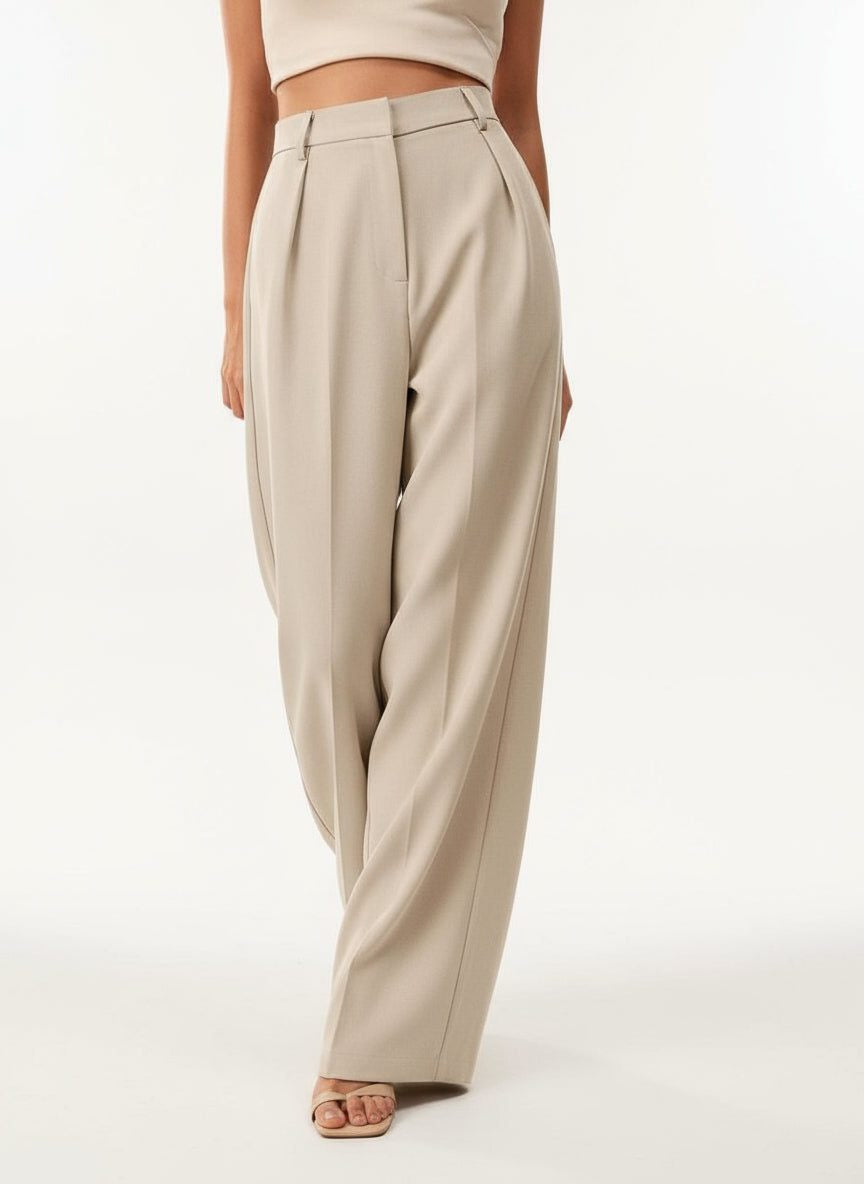 Women's Tailored Wide Leg Pleated Trousers